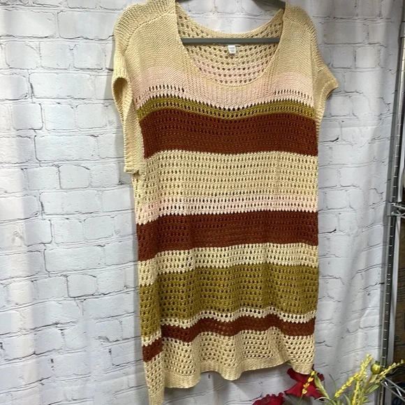 Cato open knit shirt sleeve striped 18/20W sweater - Picture 2 of 7